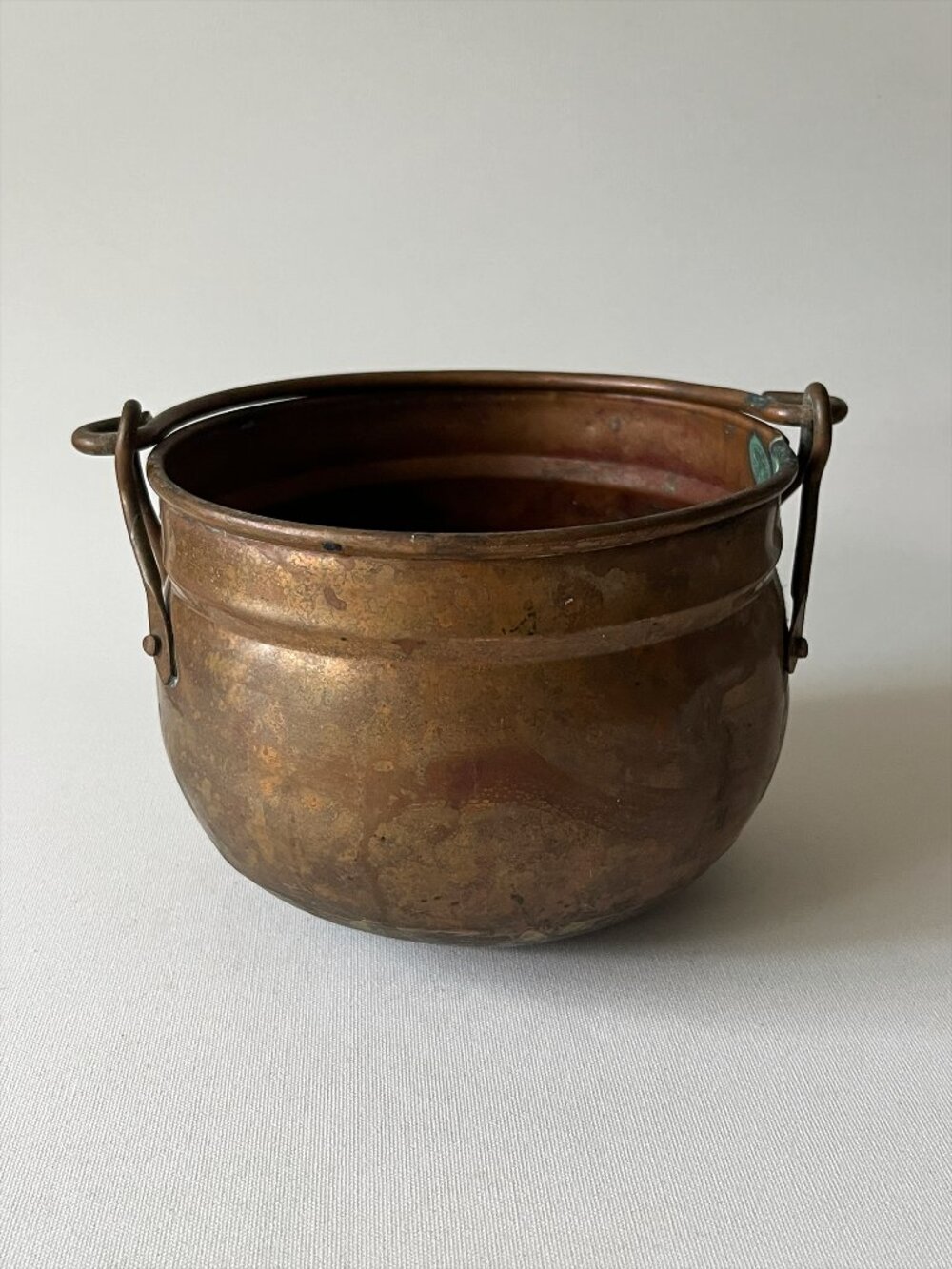 Antique Copper Cauldron Handcrafted Dovetailed Cramp Seam Riveted Bail Handle